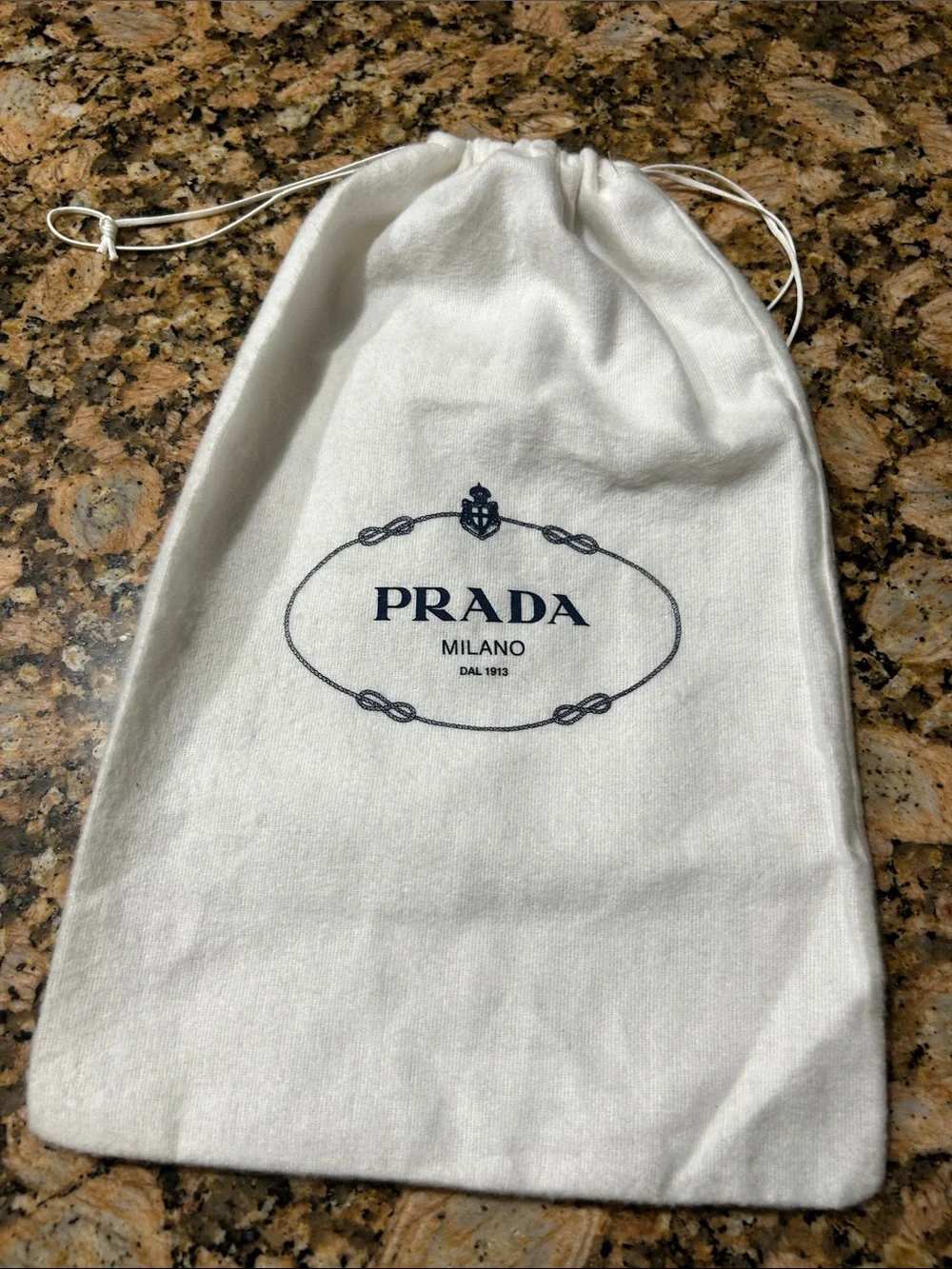 Prada Milano White Drawstring Dust cover Pouch with Navy Logo